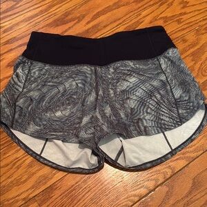Lululemon Athletica Black and Gray Athletic Shorts with Tropical Print